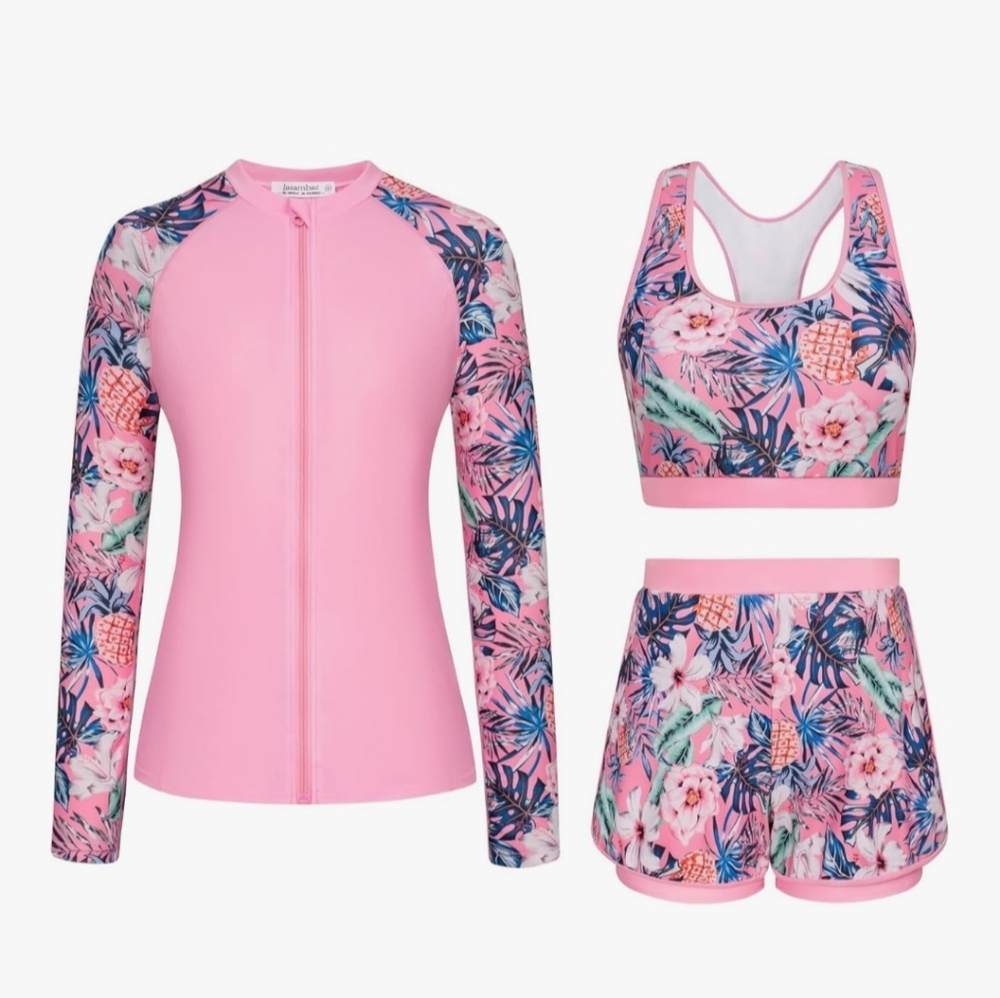 JASAMBAC 3 Piece Rash Guard Long Sleeve Swimsuits Bathing Suit
